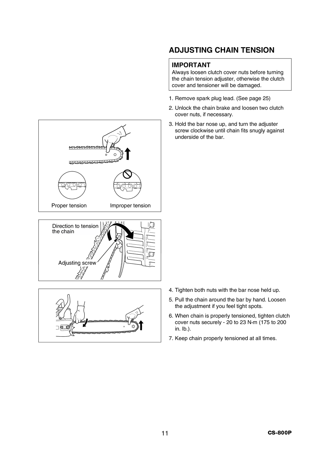 Echo CS-800P instruction manual Adjusting Chain Tension 