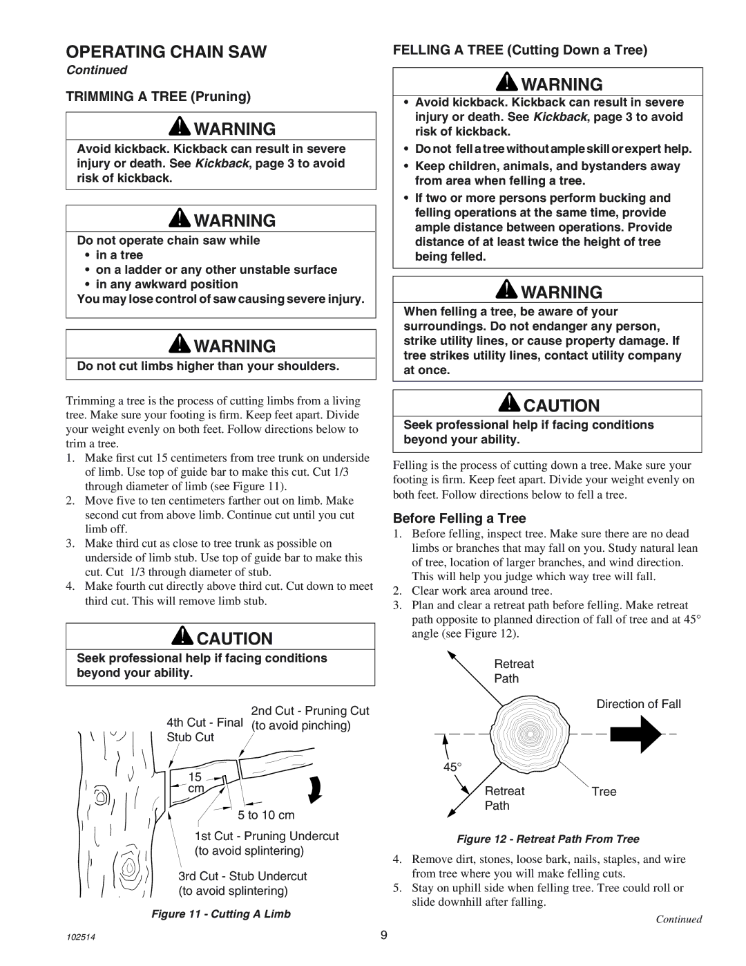 Echo ECS-2000 manual Trimming a Tree Pruning, Felling a Tree Cutting Down a Tree, Before Felling a Tree 
