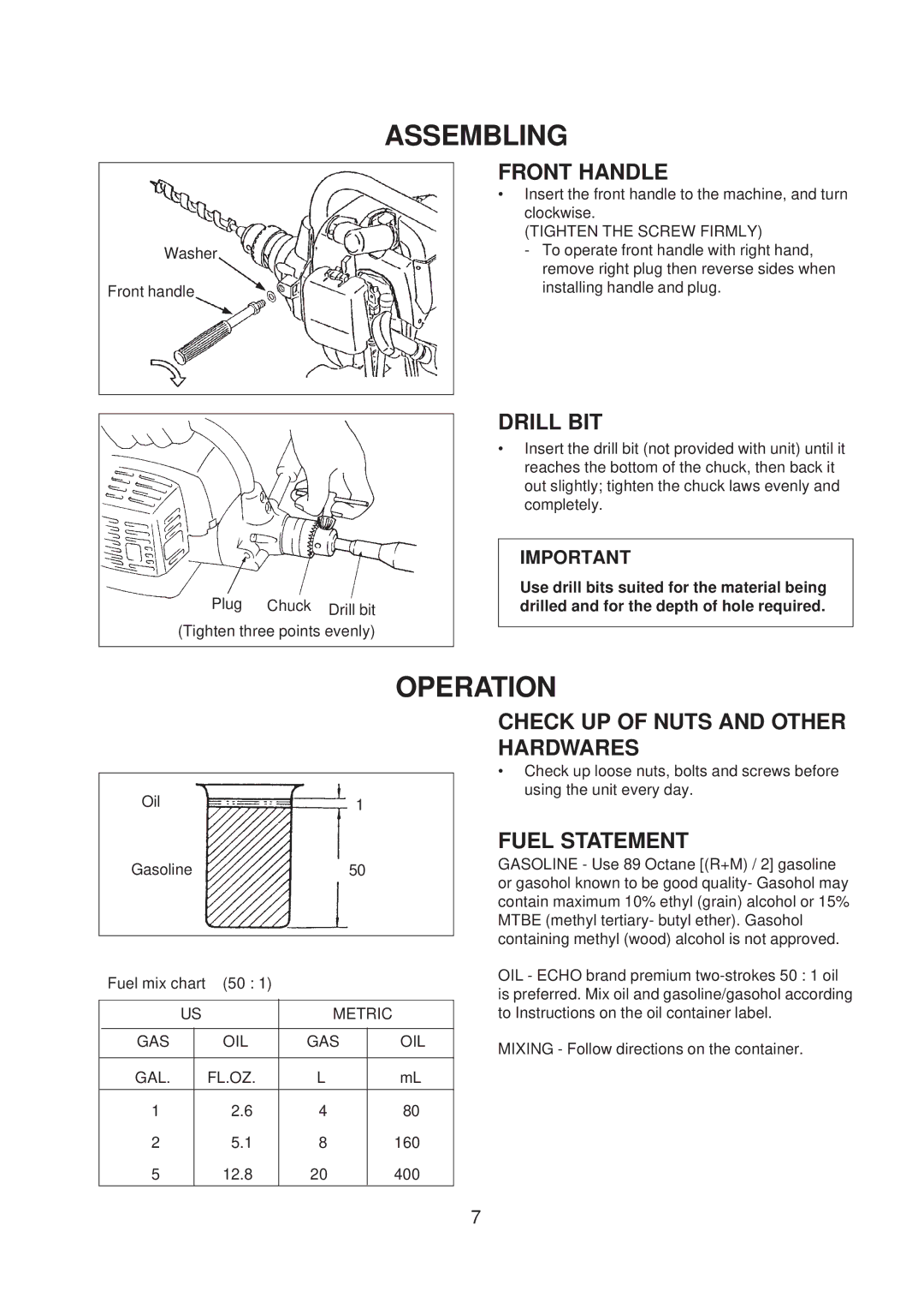 Echo ED-200 manual Assembling, Operation 