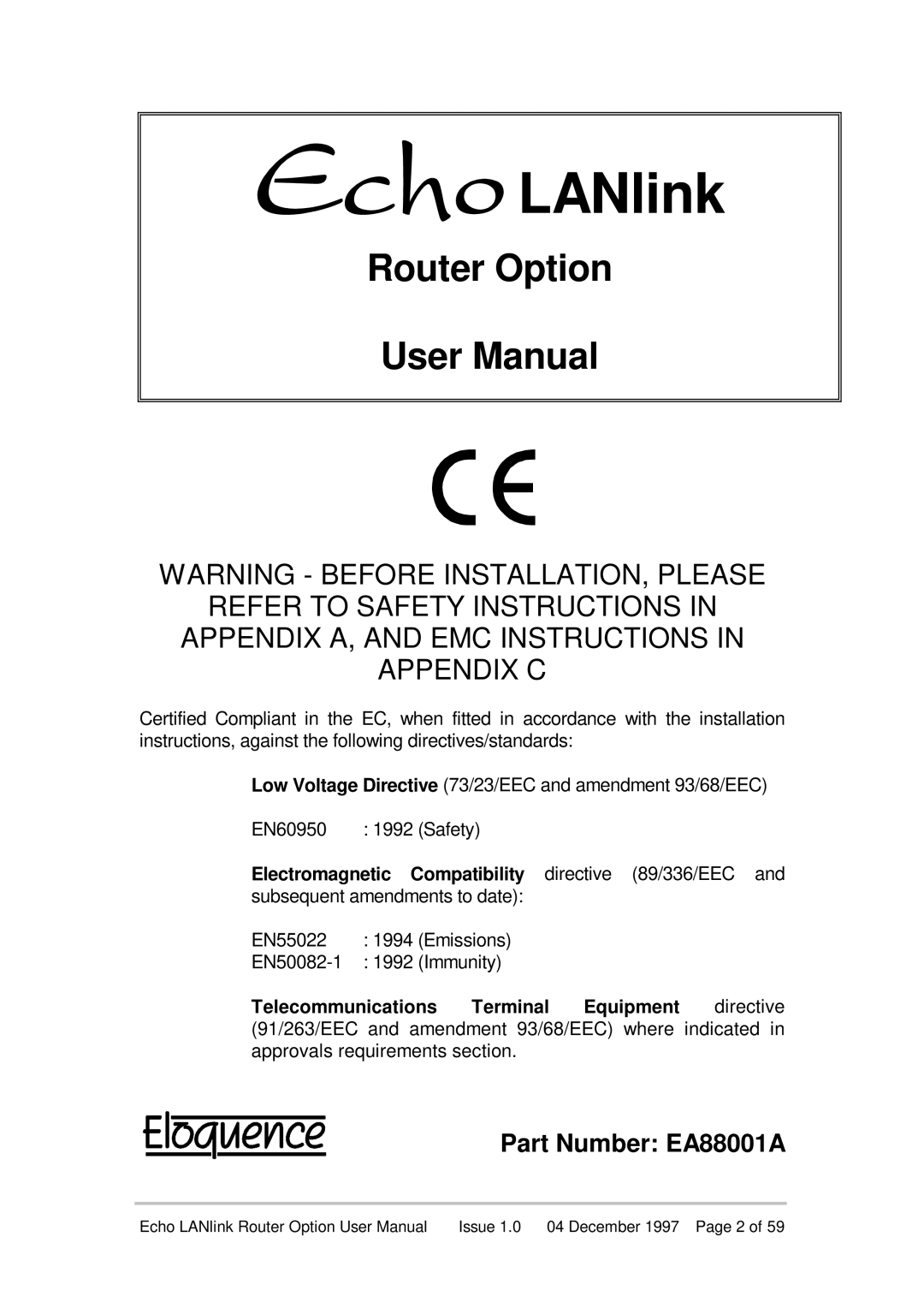 Echo EN55022 manual 5SXLANlink 