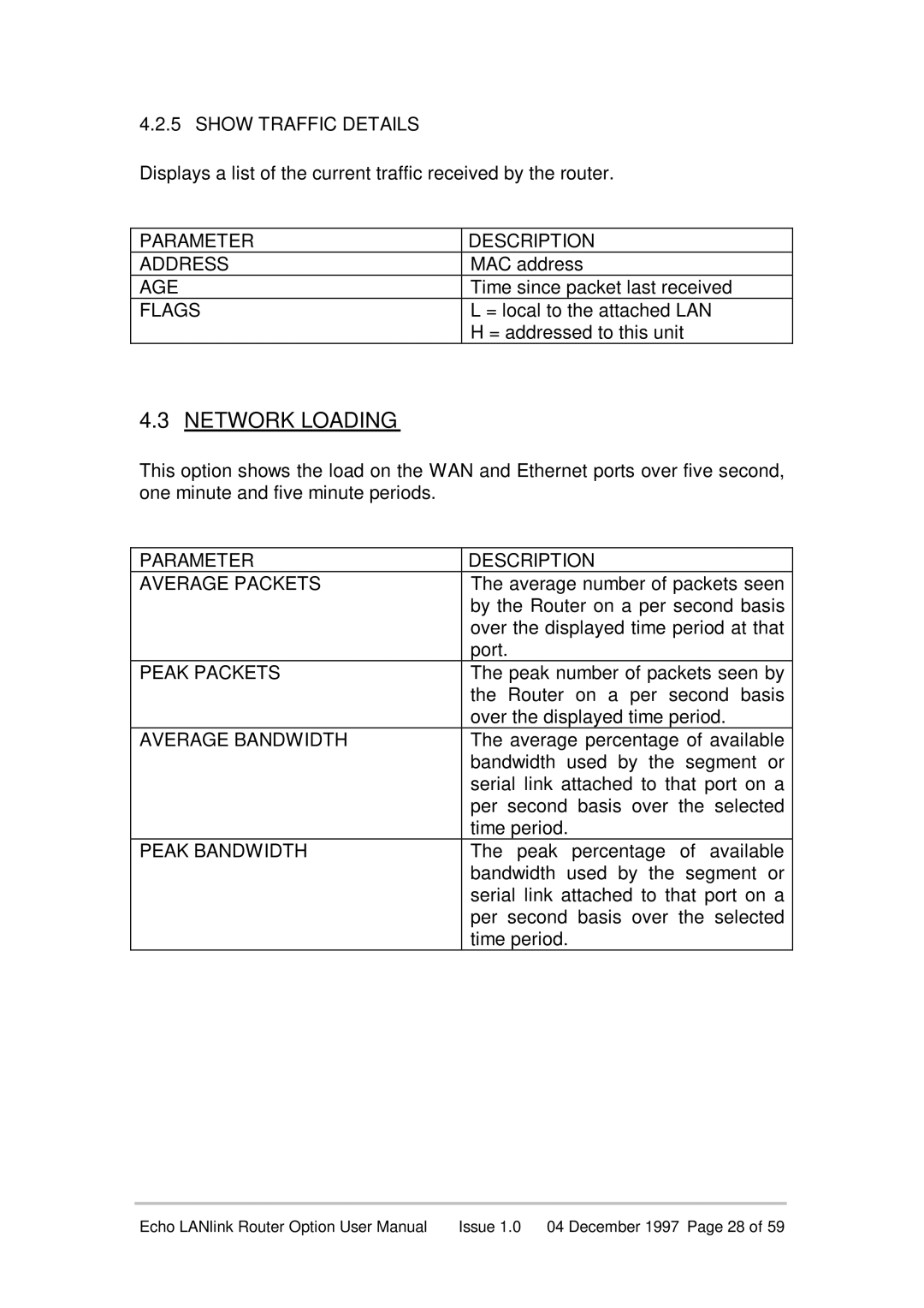 Echo EN55022 manual Network Loading, Show Traffic Details 