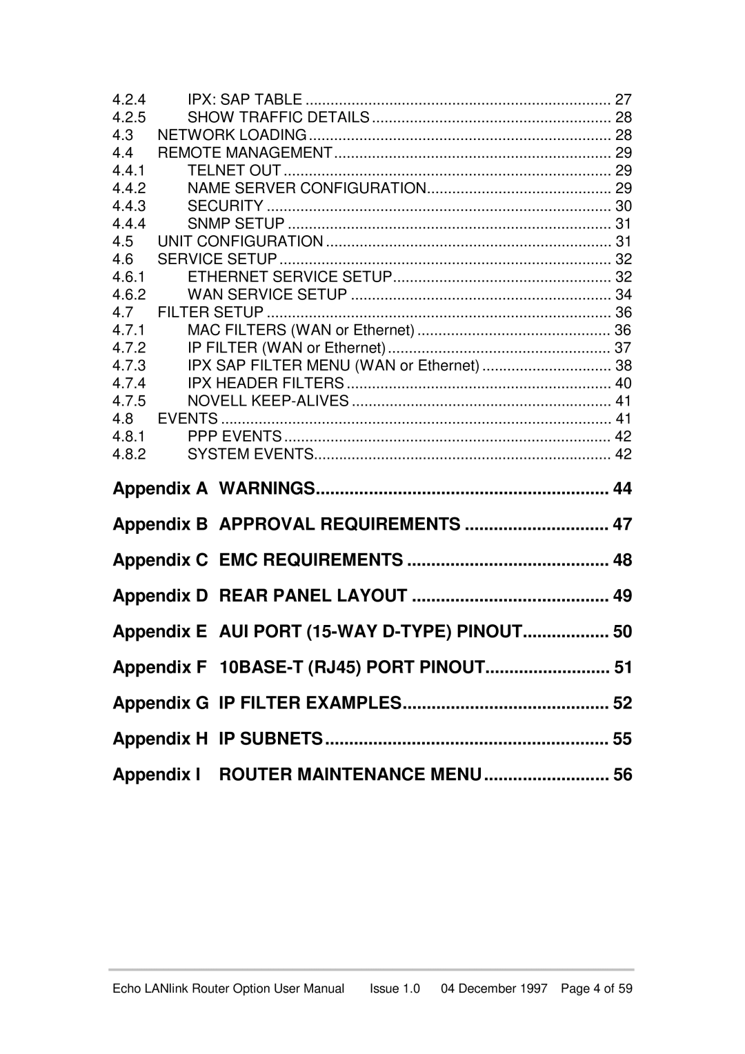 Echo EN55022 manual Issue 1.0 04 December 1997 Page 4 