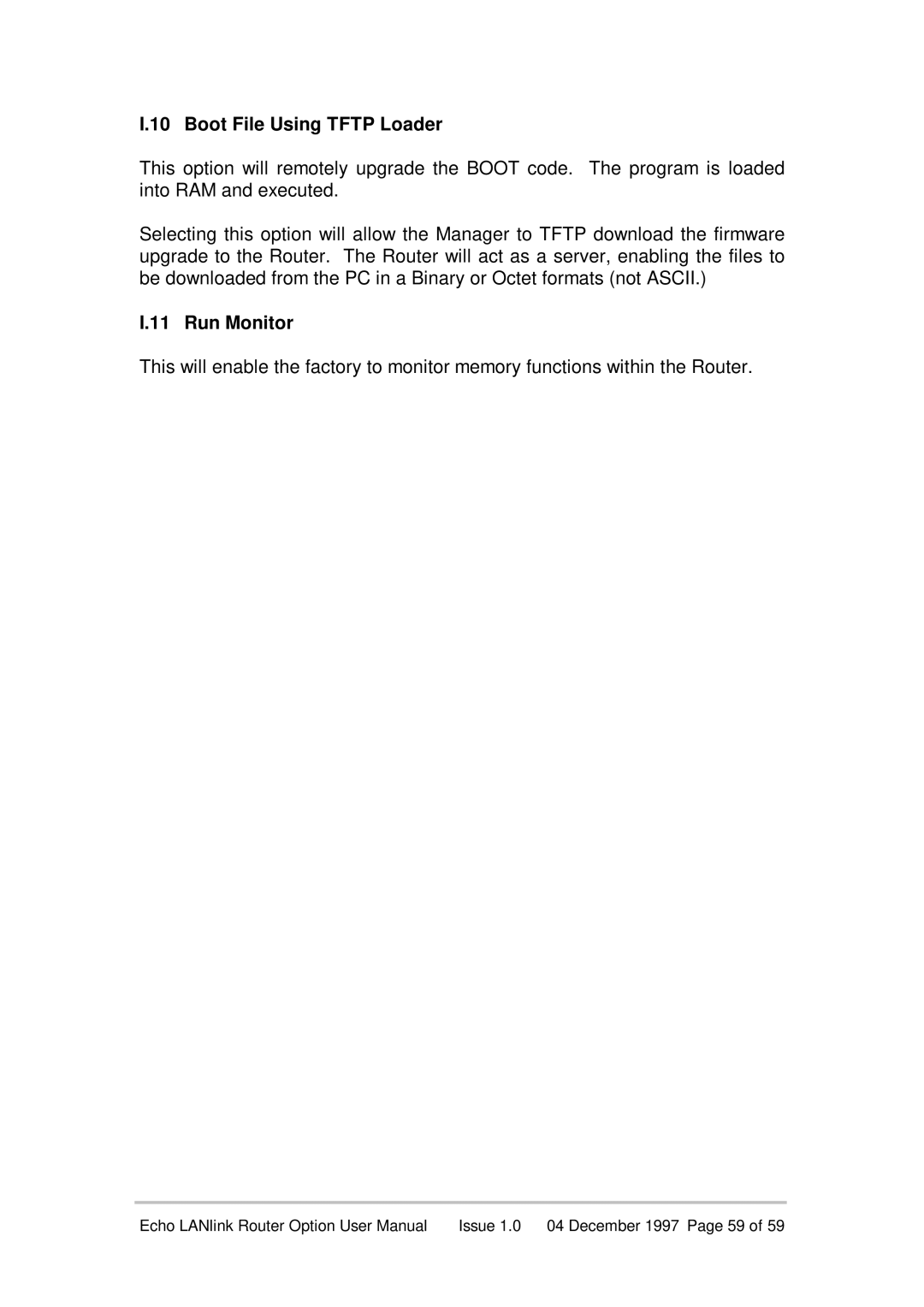 Echo EN55022 manual Boot File Using Tftp Loader, Run Monitor 