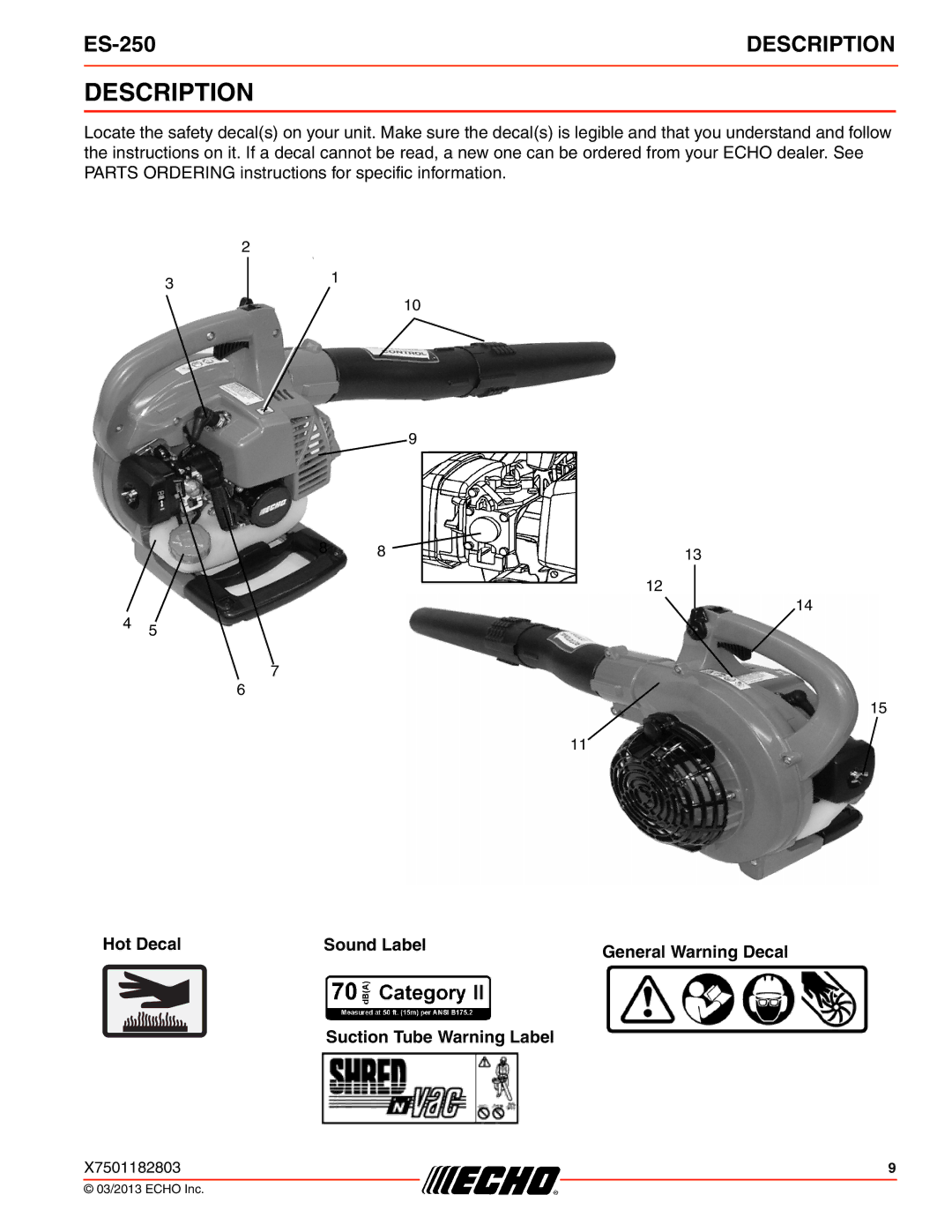 Echo ES-250 specifications Description 