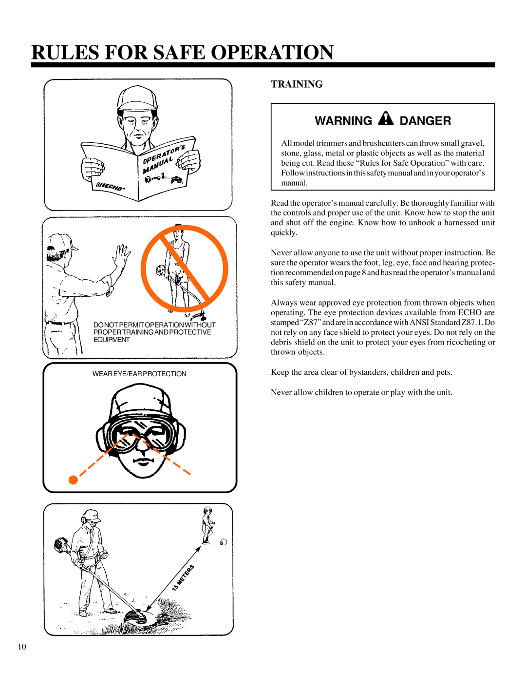 Echo GRASS/WEED TRIMMER BRUSHCUTTER and CLEARING SAW manual Rules for Safe Operation, Training 