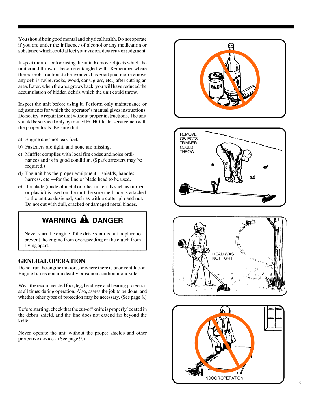 Echo GRASS/WEED TRIMMER BRUSHCUTTER and CLEARING SAW manual General Operation 