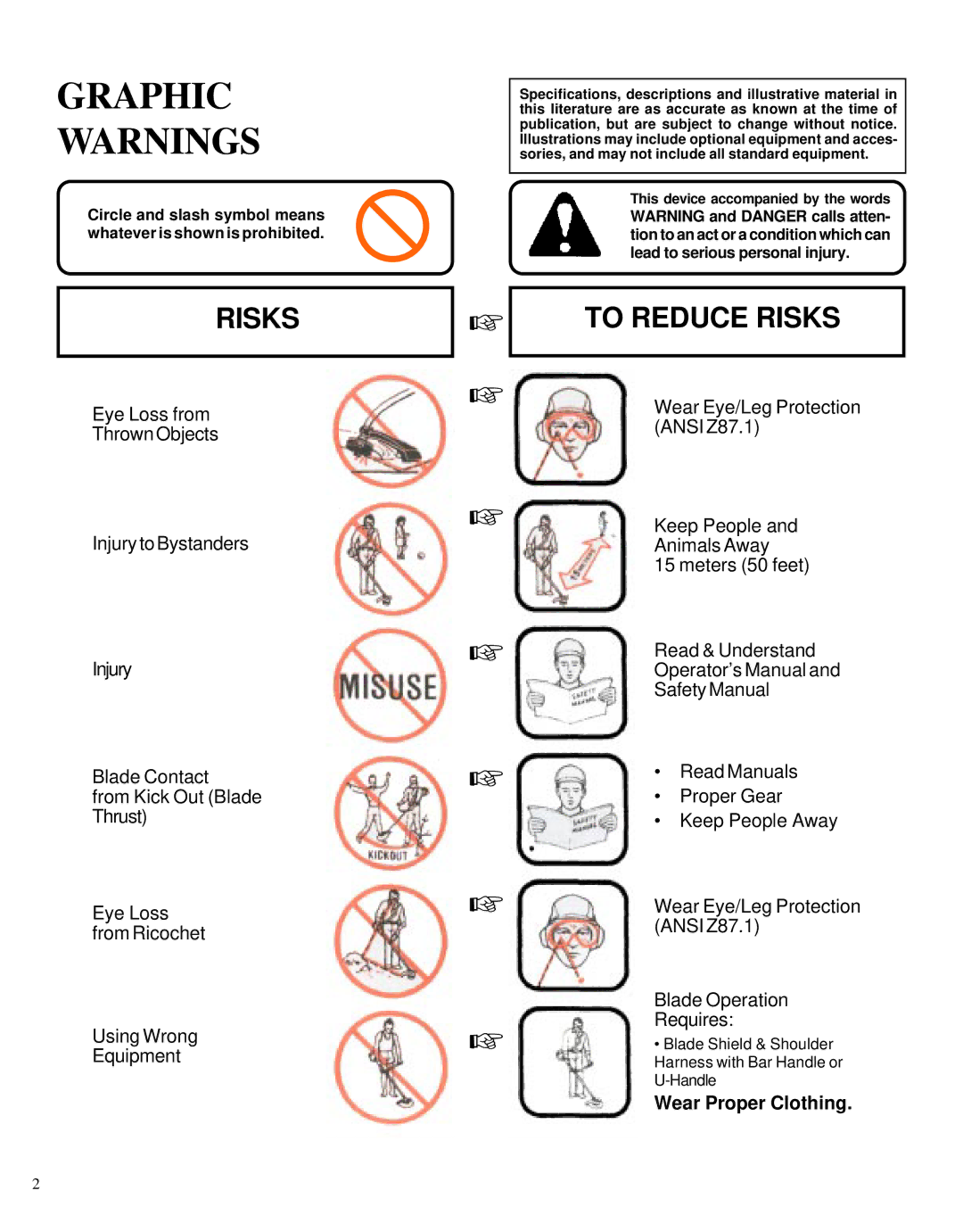 Echo GRASS/WEED TRIMMER BRUSHCUTTER and CLEARING SAW manual Graphic Warnings, To Reduce Risks 