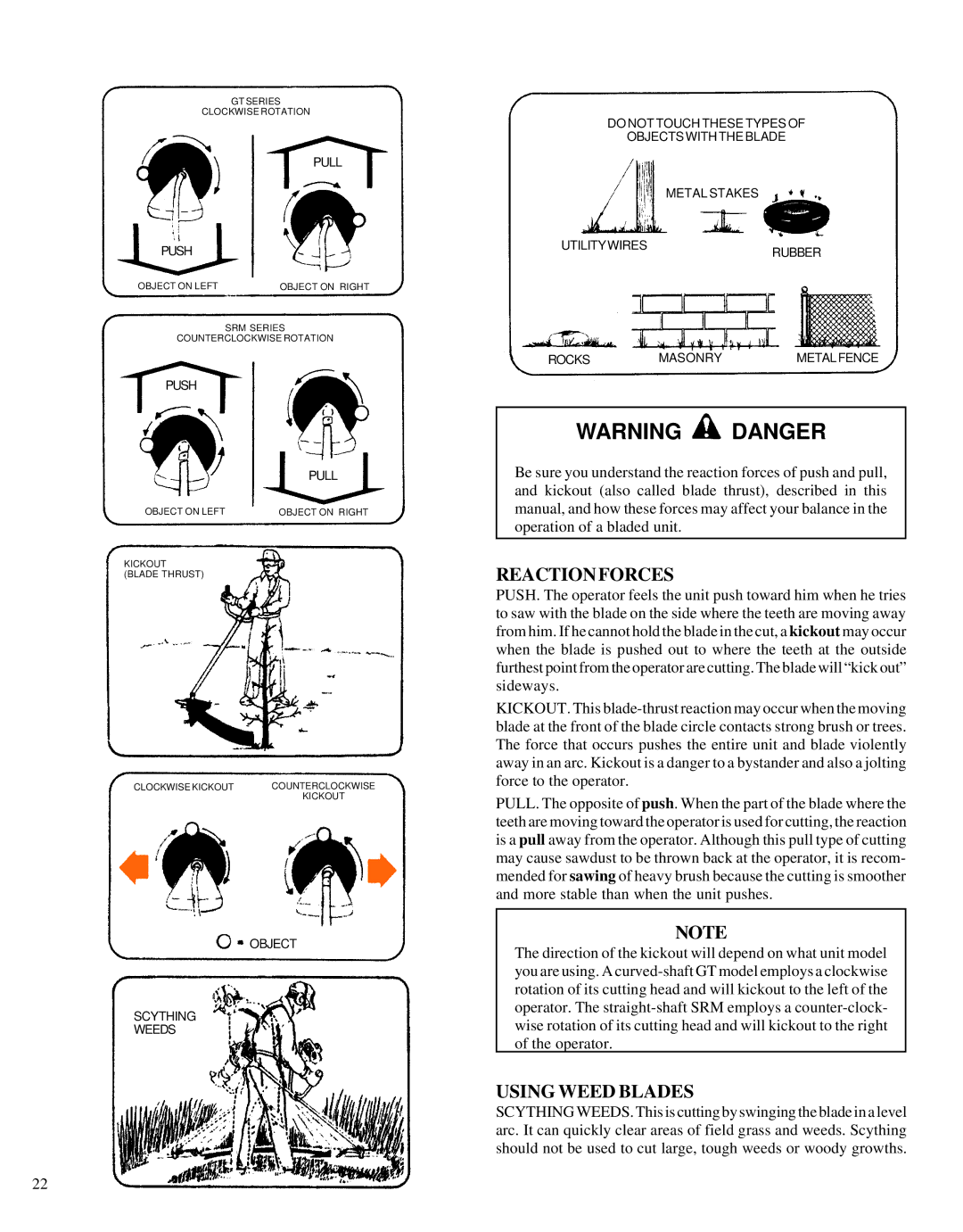 Echo GRASS/WEED TRIMMER BRUSHCUTTER and CLEARING SAW manual Reaction Forces, Using Weed Blades 