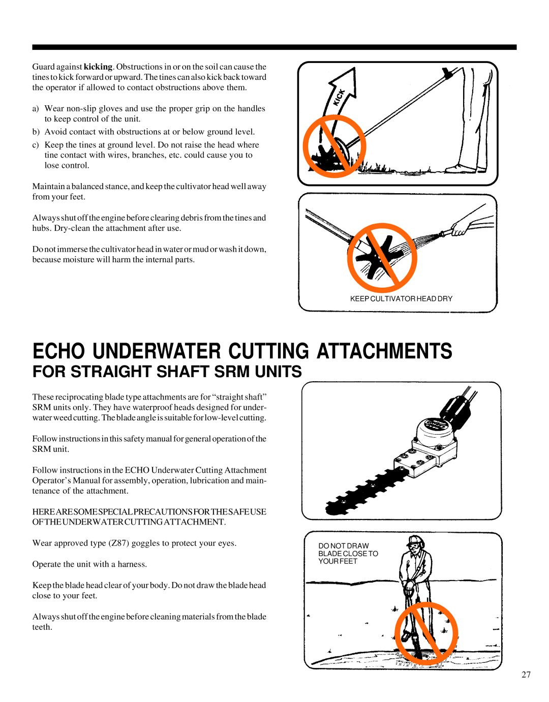 Echo GRASS/WEED TRIMMER BRUSHCUTTER and CLEARING SAW manual Echo Underwater Cutting Attachments 