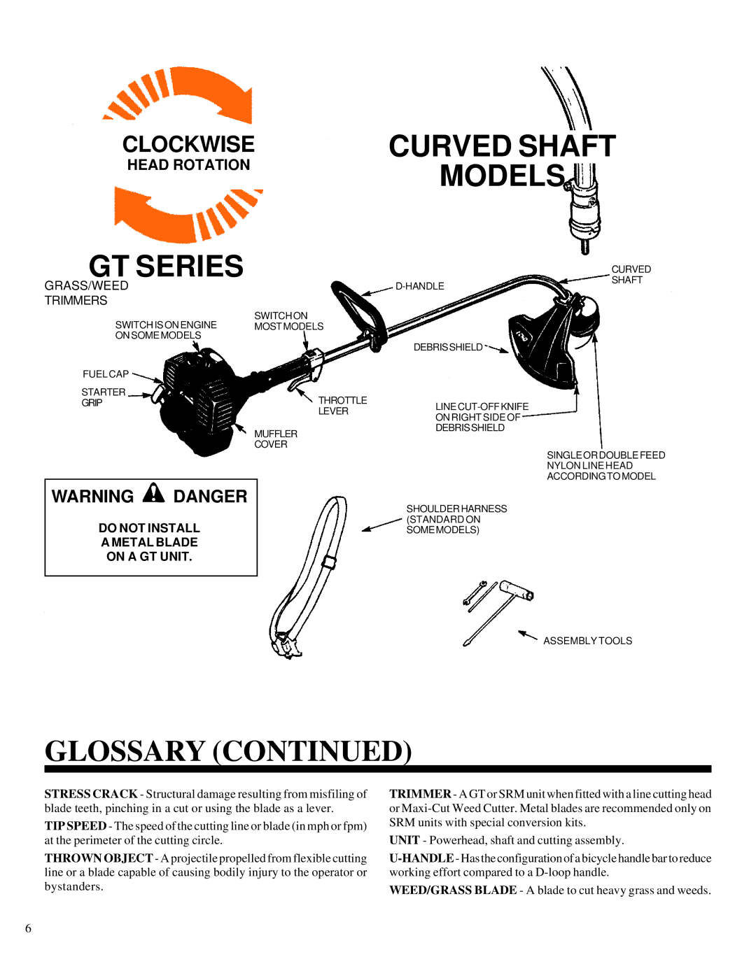 Echo GRASS/WEED TRIMMER BRUSHCUTTER and CLEARING SAW manual Curved Shaft Models GT Series, Clockwise 