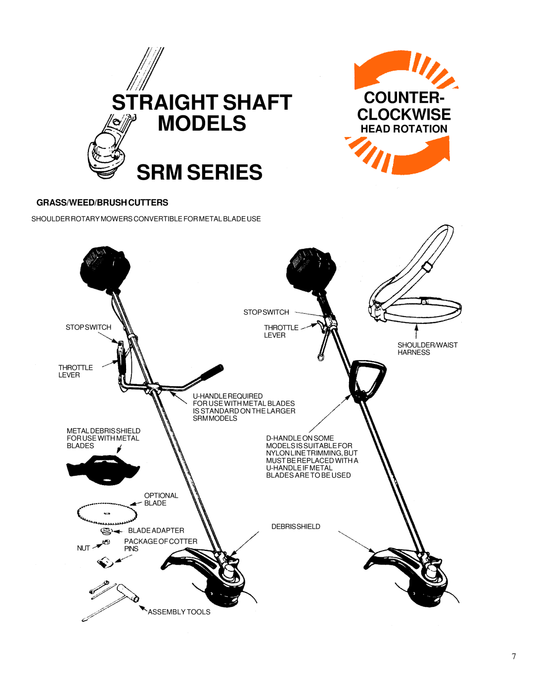 Echo GRASS/WEED TRIMMER BRUSHCUTTER and CLEARING SAW manual Straight Shaft Models SRM Series, Counter Clockwise 