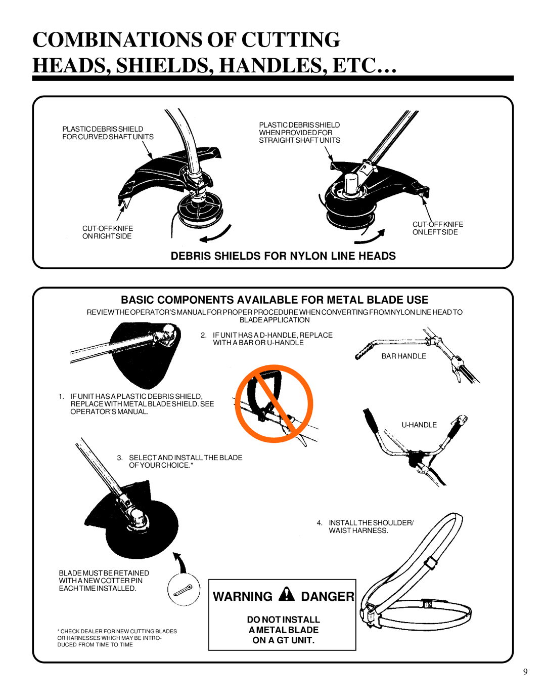 Echo GRASS/WEED TRIMMER BRUSHCUTTER and CLEARING SAW manual Combinations of Cutting HEADS, SHIELDS, HANDLES, ETC… 