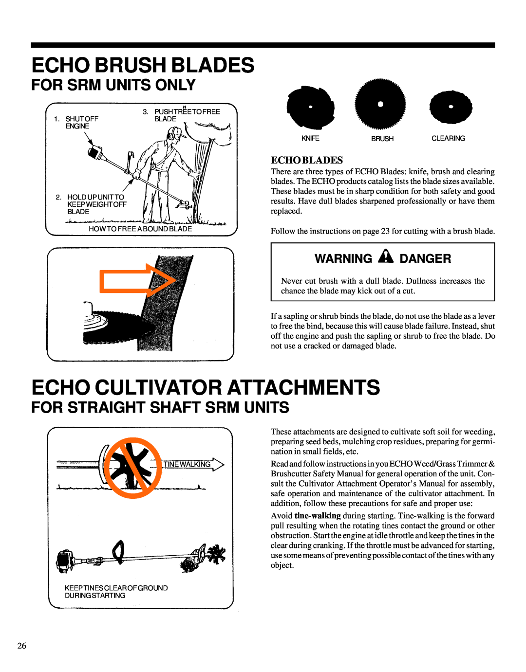 Echo GRASS/WEED TRIMMER BRUSHCUTTER and CLEARING SAW manual Echo Brush Blades, Echo Cultivator Attachments, Echo Blades 