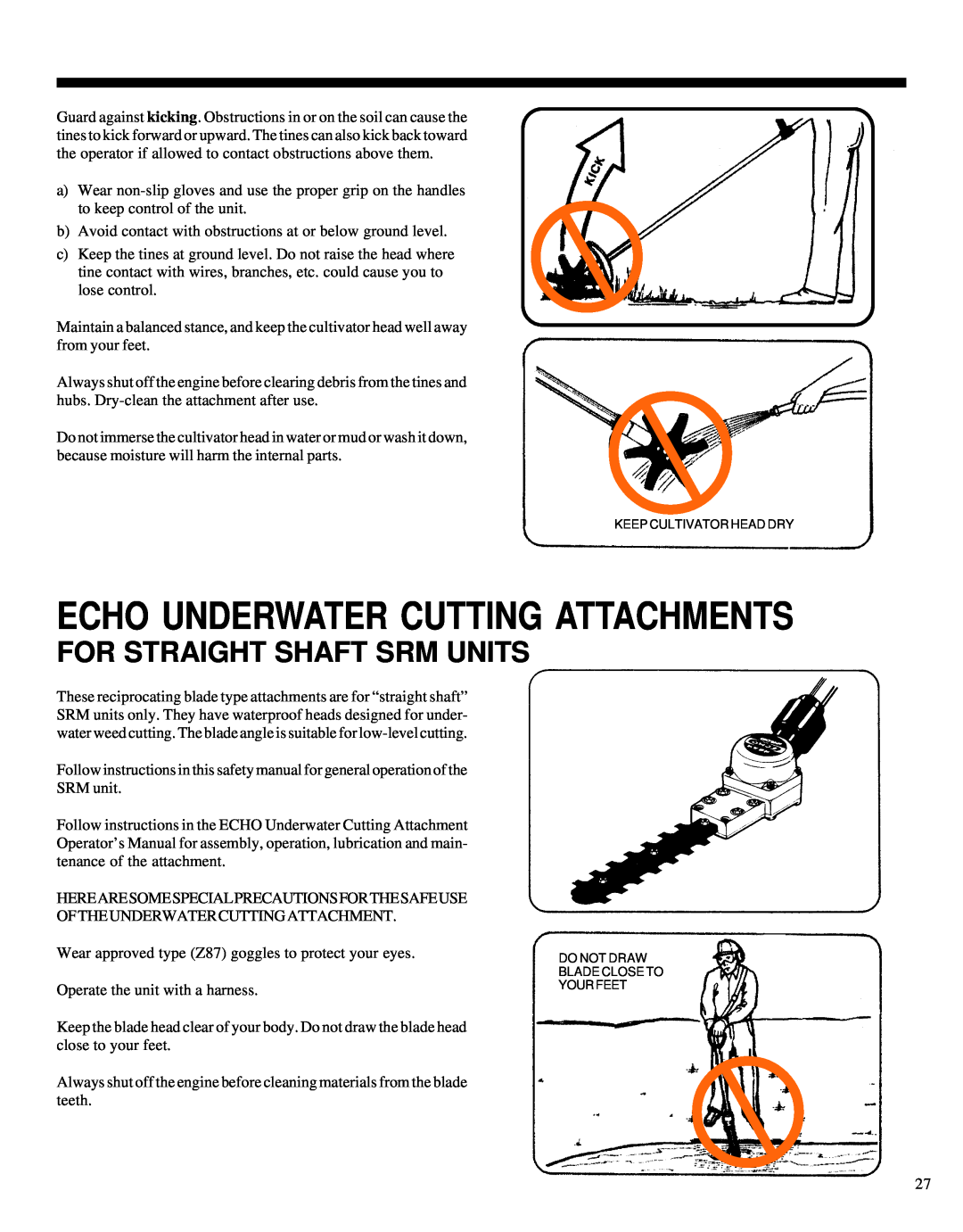 Echo GRASS/WEED TRIMMER BRUSHCUTTER and CLEARING SAW Echo Underwater Cutting Attachments, For Straight Shaft Srm Units 
