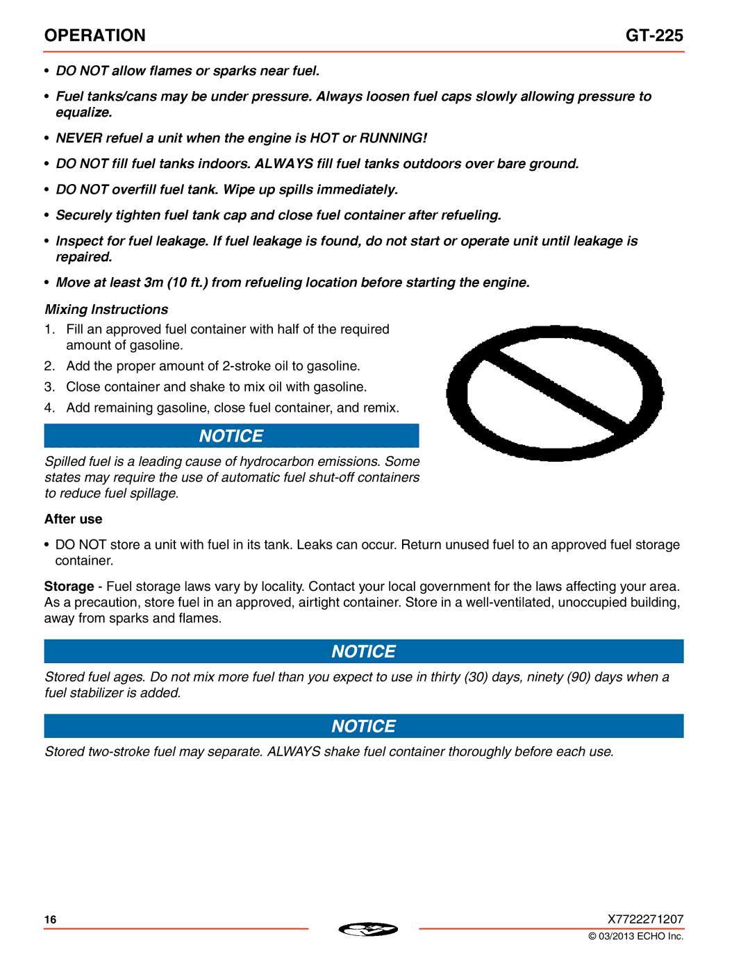 Echo GT-225 specifications After use 