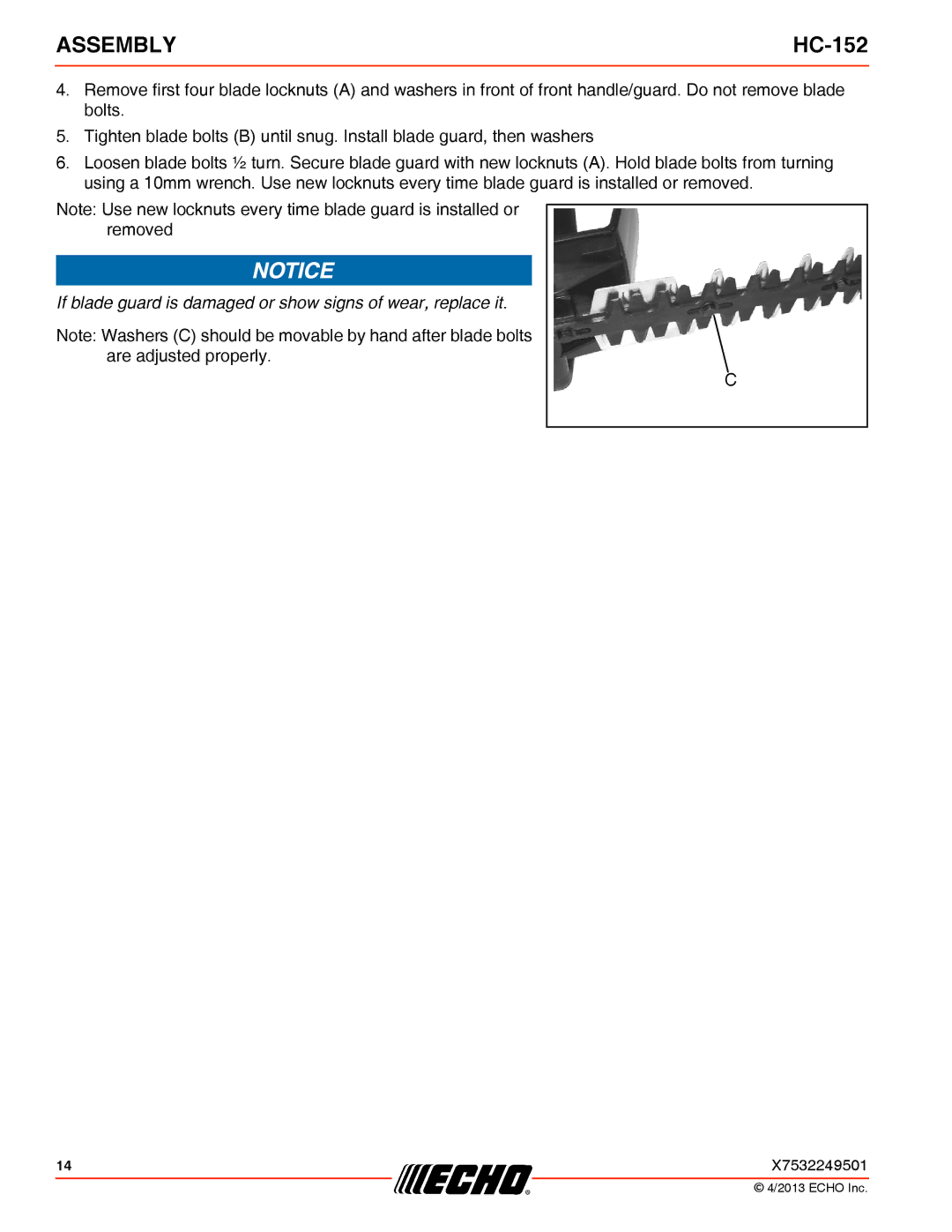 Echo HC-152 specifications Assembly 