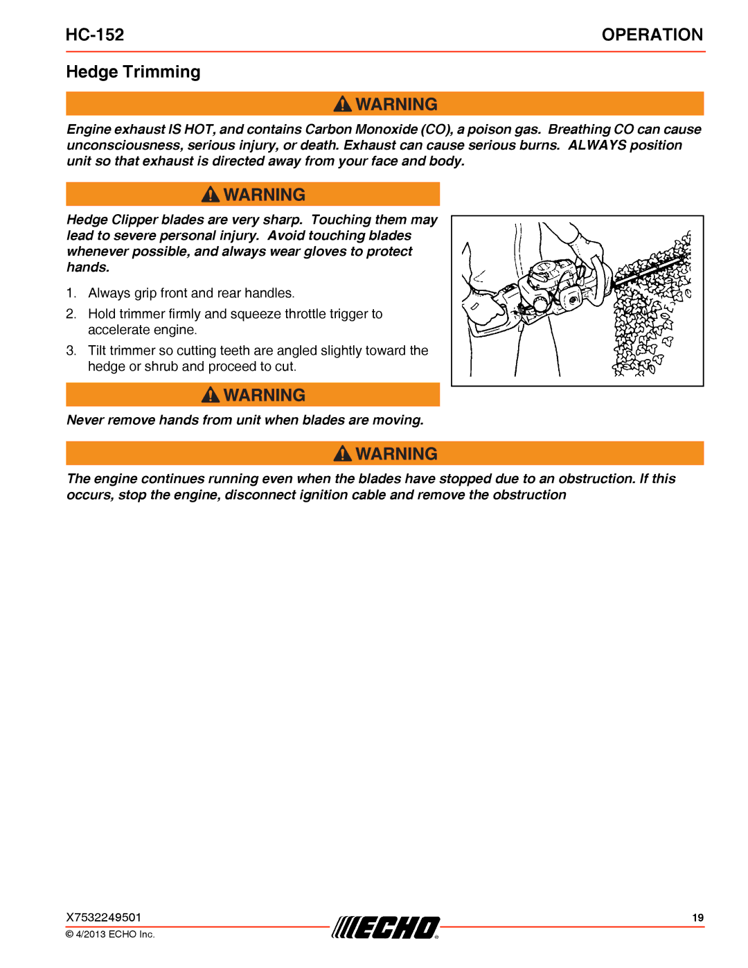 Echo HC-152 specifications Hedge Trimming 