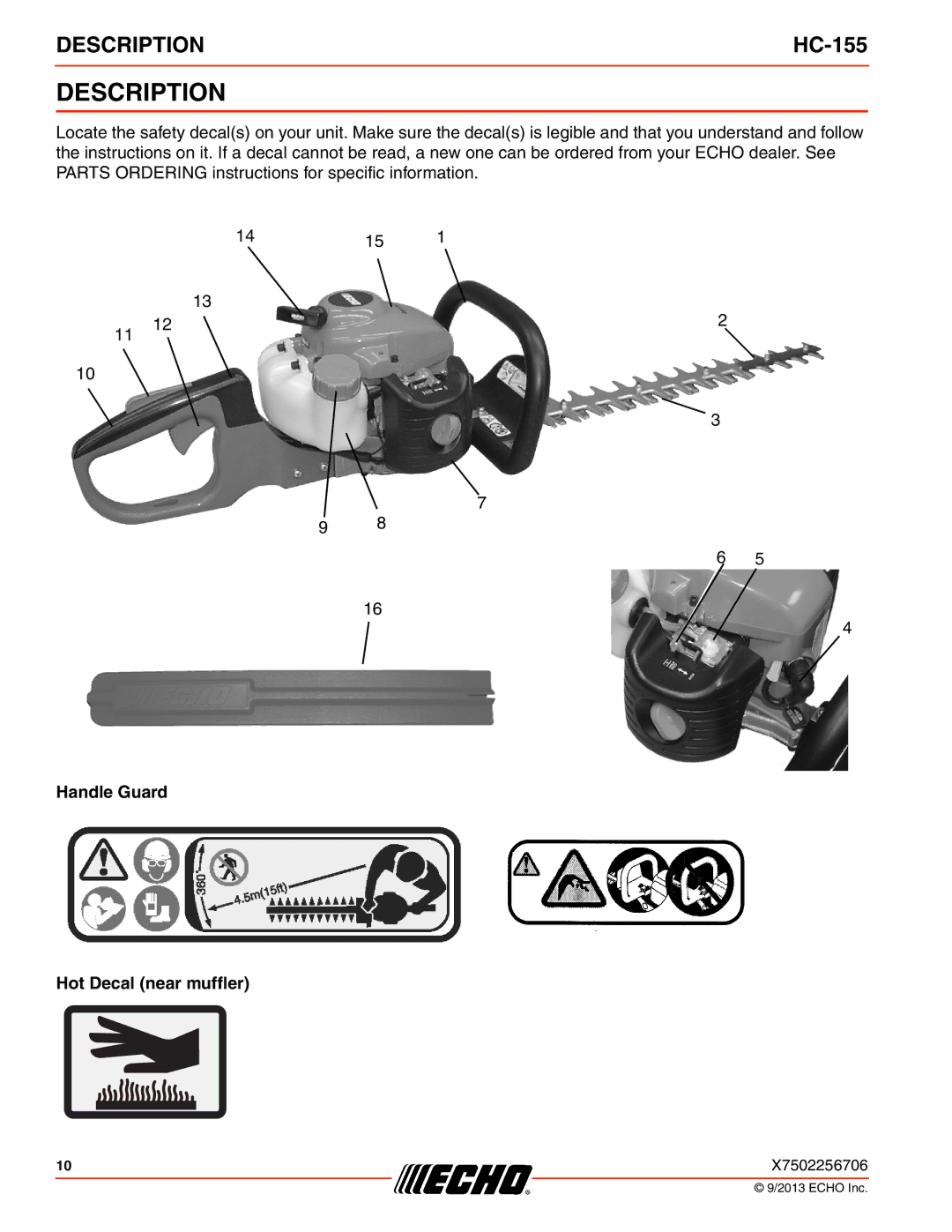 Echo HC-155 specifications Description 