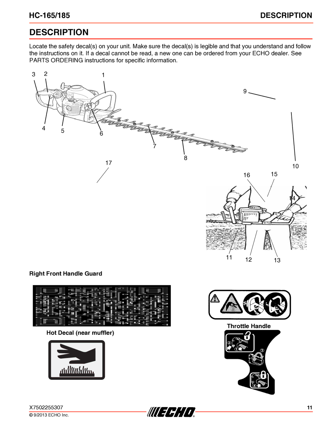 Echo HC-165/185 specifications Description 