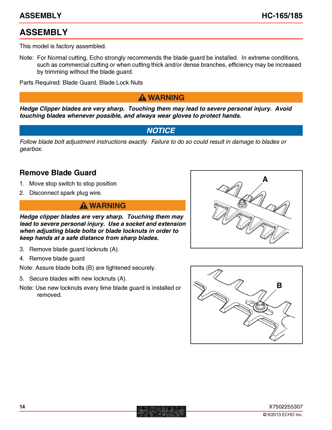 Echo HC-165/185 specifications Assembly, Remove Blade Guard 
