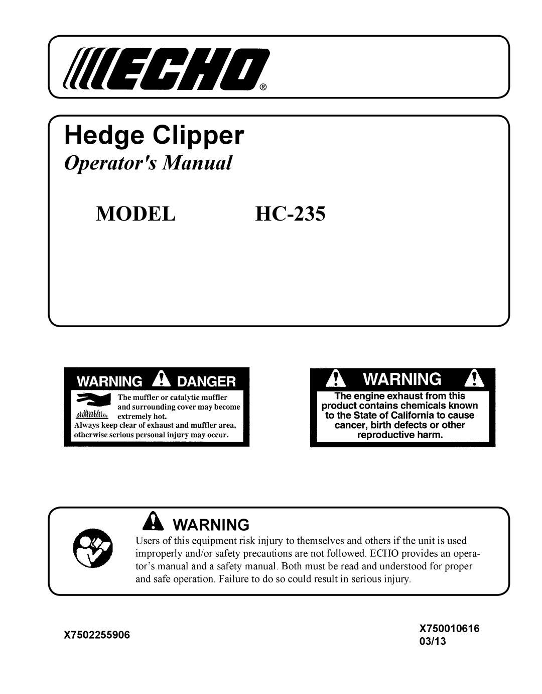 Echo HC-235 manual Hedge Clipper 