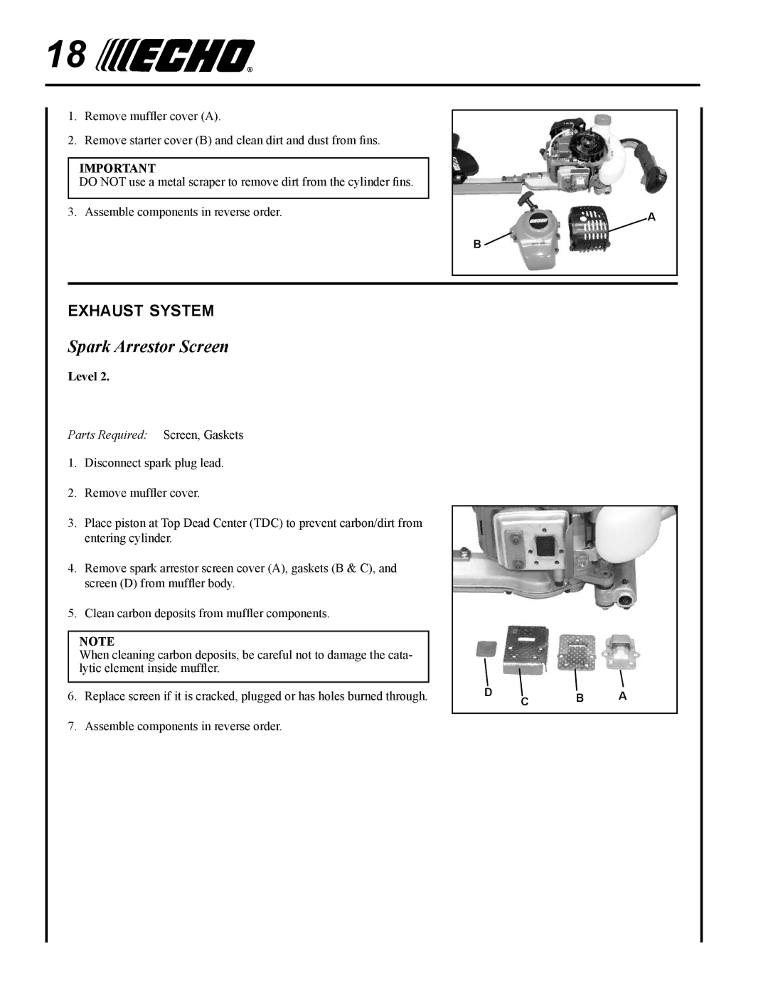 Echo HC-235 manual Spark Arrestor Screen, Exhaust system 