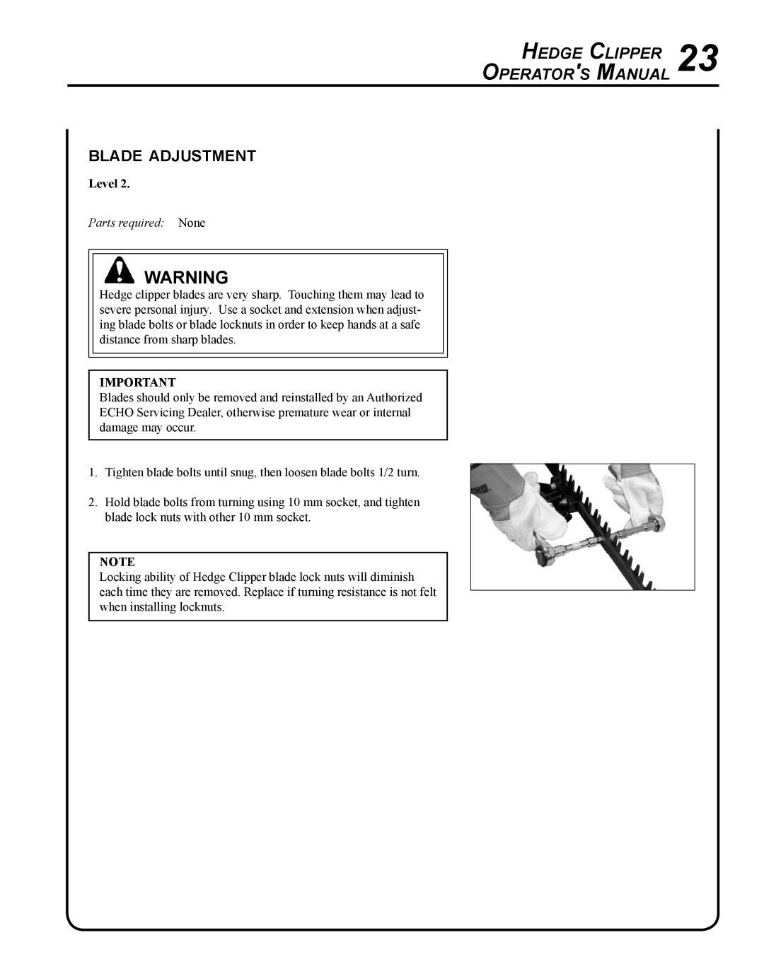 Echo HC-235 manual Blade adjustment 