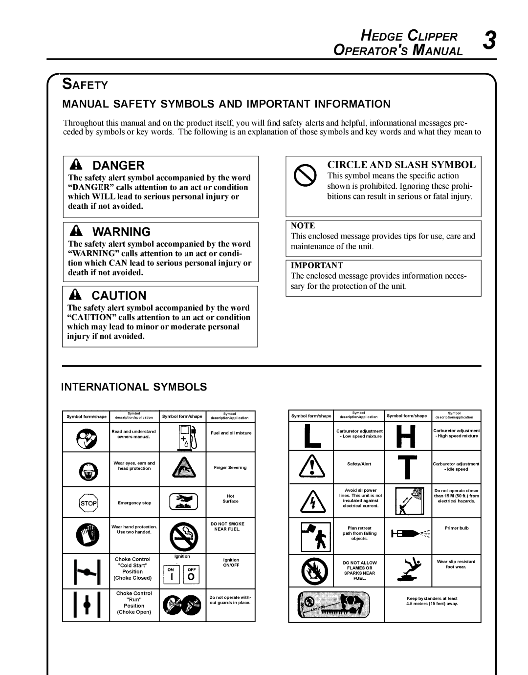 Echo HC-235 manual Safety Manual safety symbols and important information, International symbols 