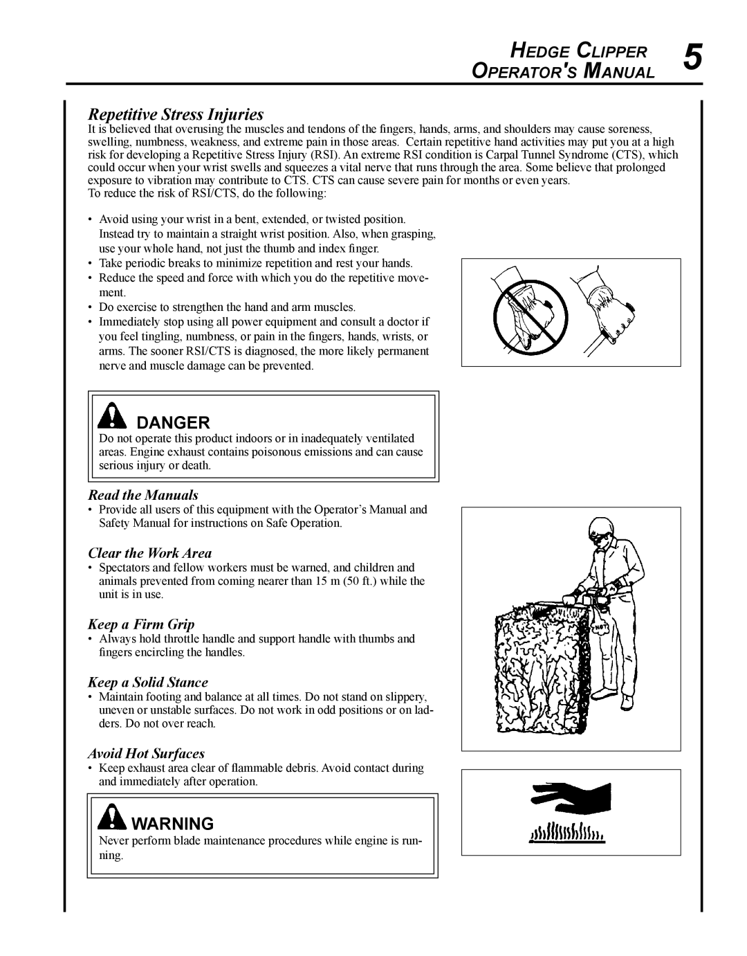 Echo HC-235 manual Repetitive Stress Injuries 