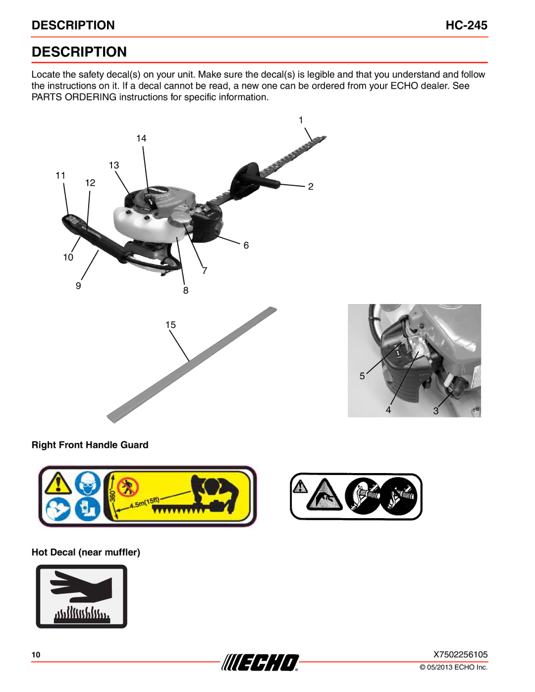 Echo HC-245 specifications Description 