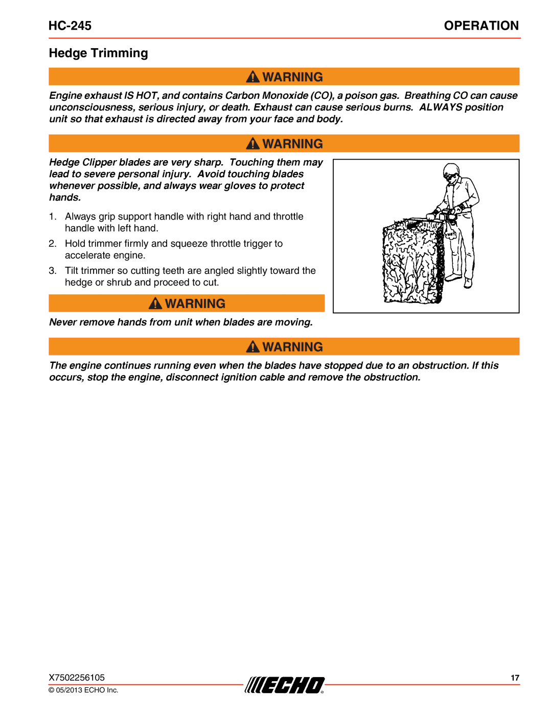 Echo HC-245 specifications Hedge Trimming 