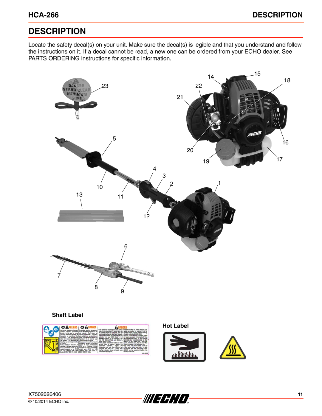 Echo HCA-266 specifications Description 