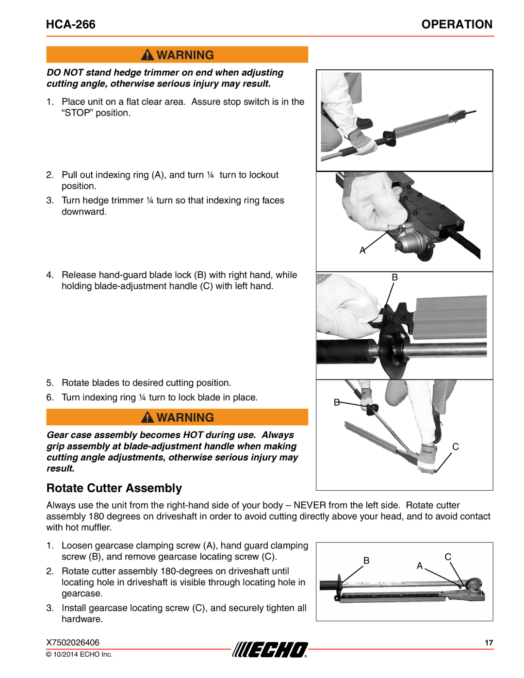 Echo HCA-266 specifications Rotate Cutter Assembly 