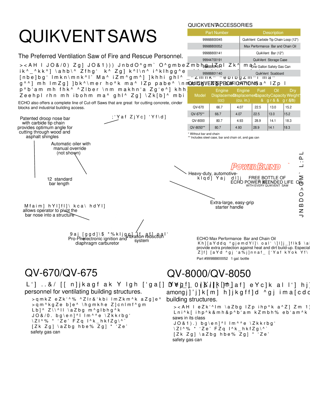 Echo HV-110XG manual QV-670/QV-675, QV-8000/QV-8050 