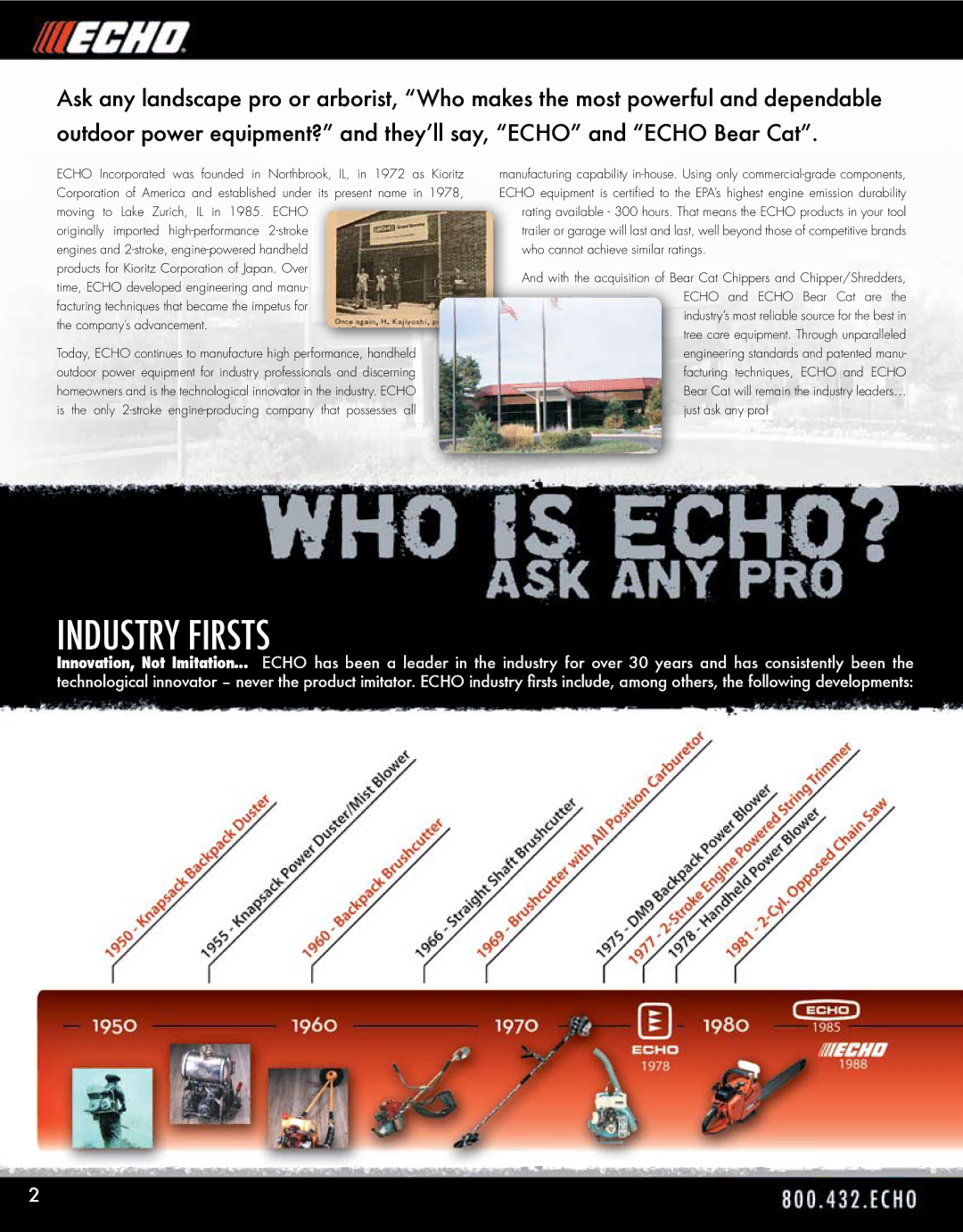 Echo HV-110XG manual Industry Firsts, Who cannot achieve similar ratings 