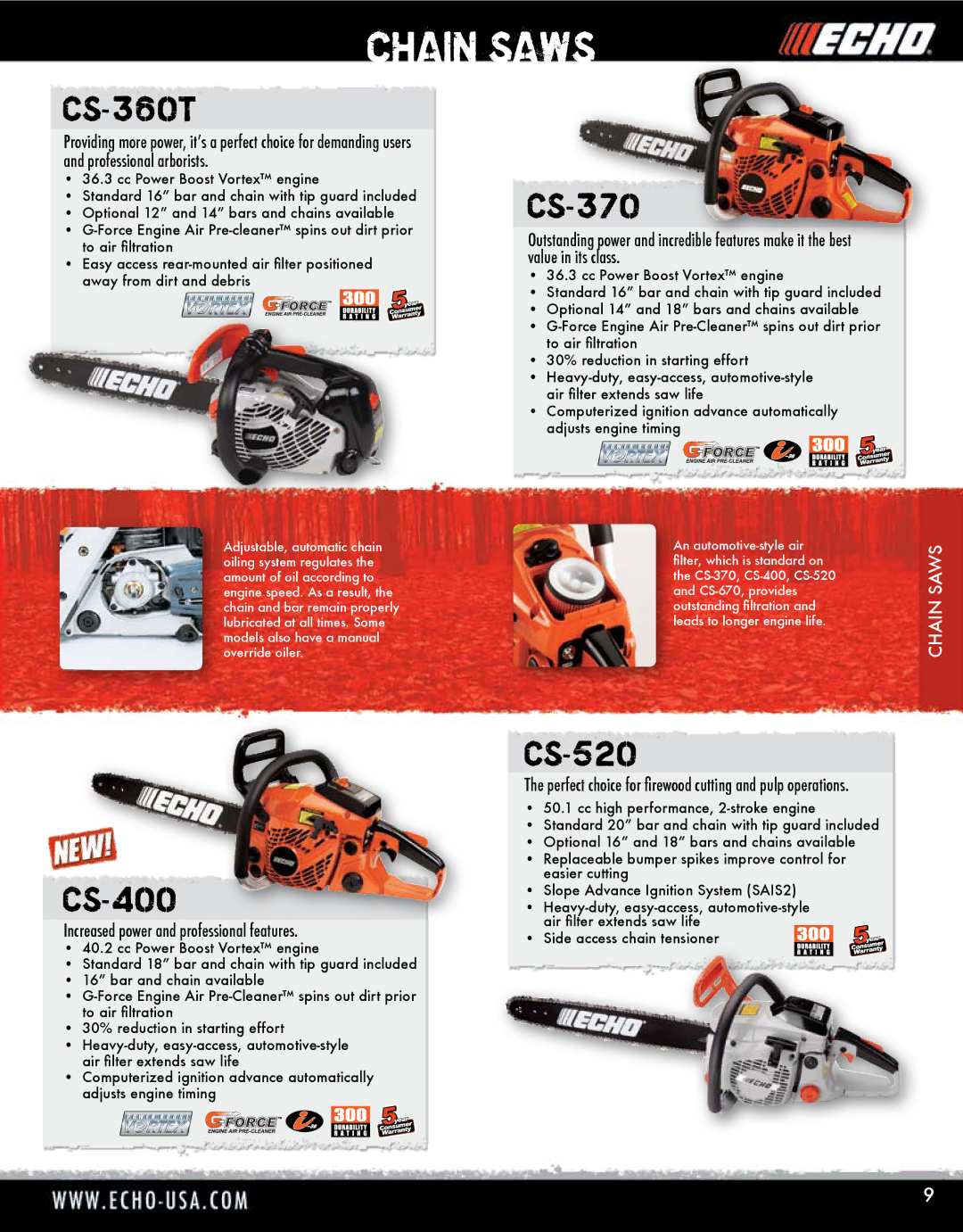 Echo HV-110XG manual CS-360T, CS-370, CS-400, CS-520, Perfect choice for firewood cutting and pulp operations 