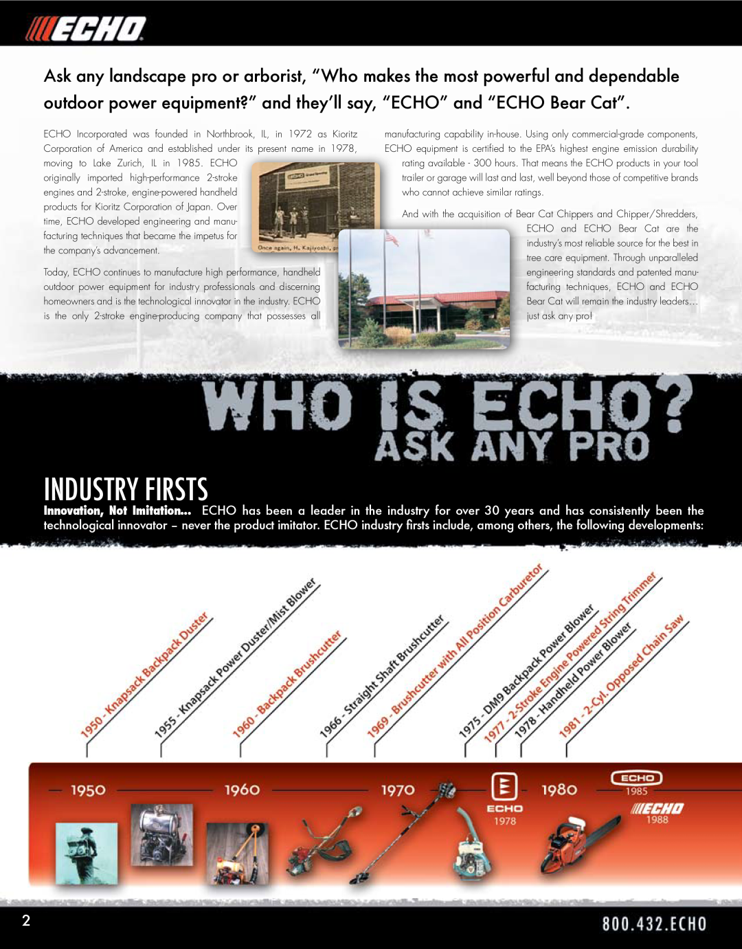 Echo HV-110XG manual Industry Firsts, who cannot achieve similar ratings 