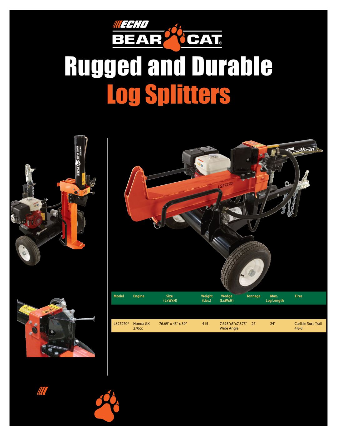 Echo LS27270 manual Find a dealer near you, Rugged and Durable, Log Splitters, A log splitter that does the work for you 