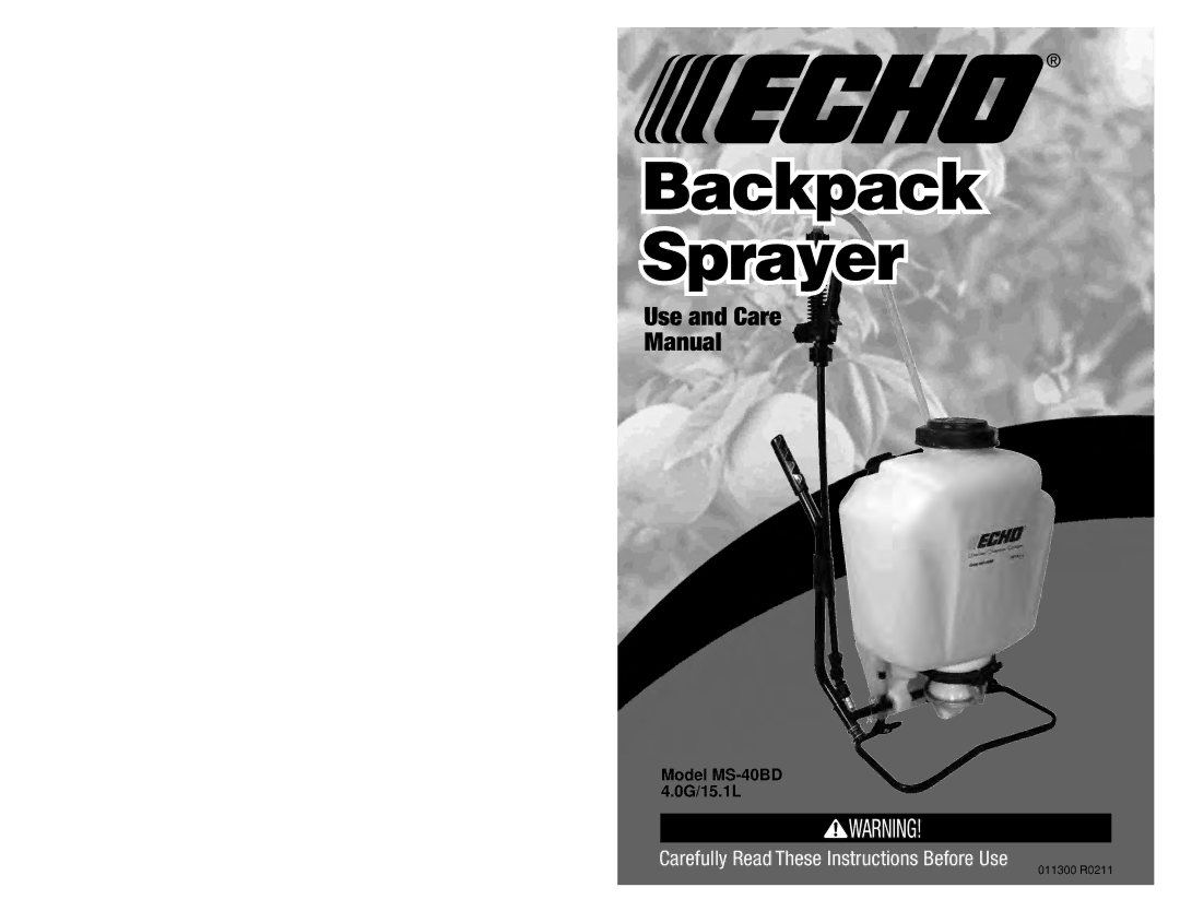 Echo MS-40BD manual Backpack 