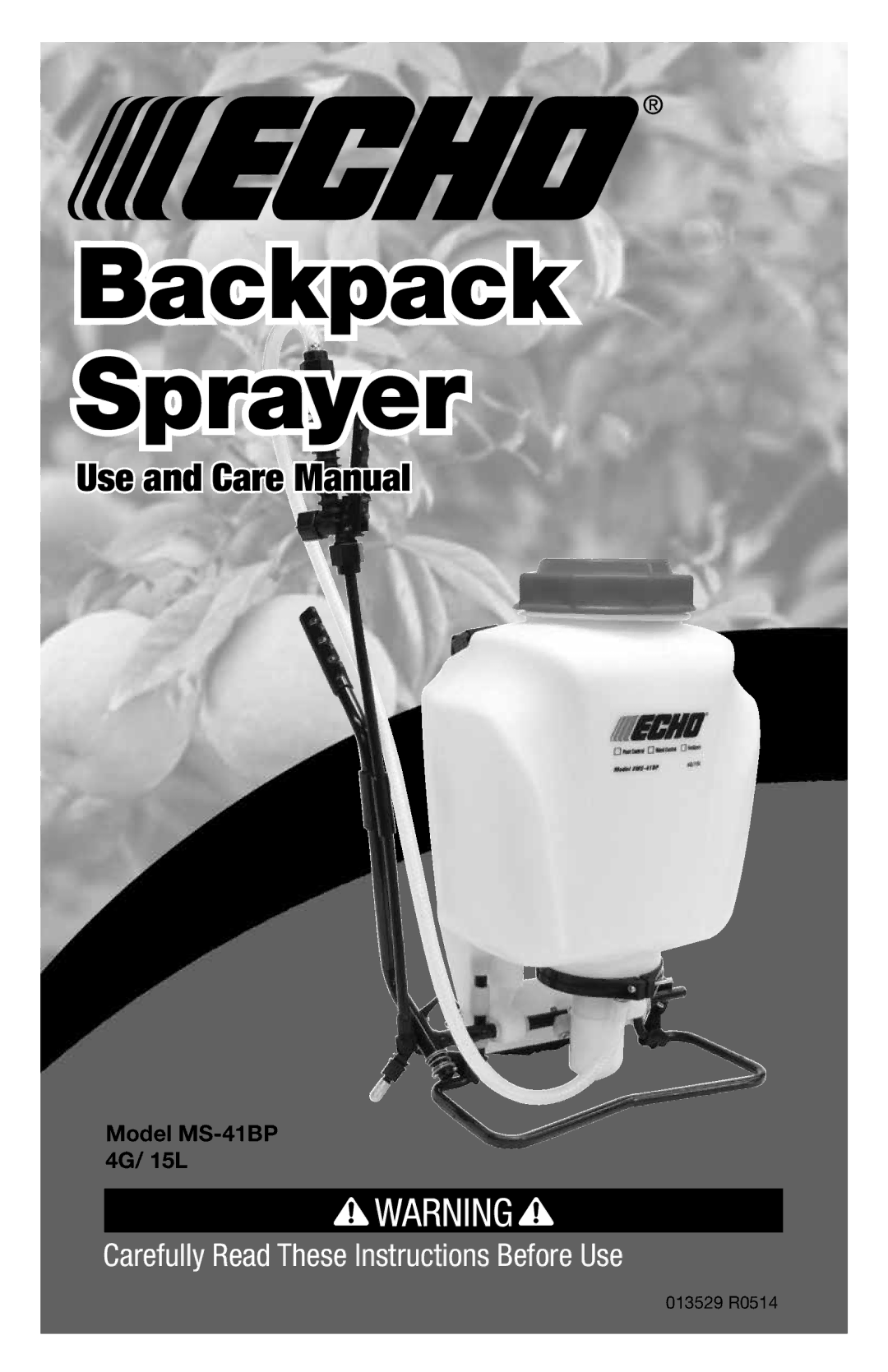 Echo MS-41BP manual Backpack Sprayer 