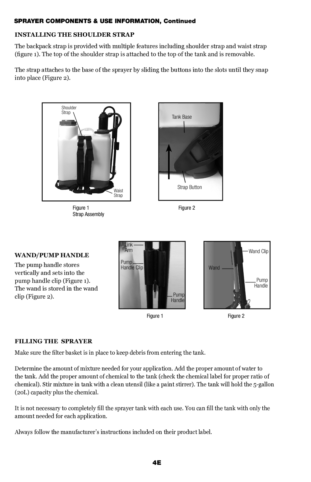 Echo MS-53BPE manual Installing the Shoulder Strap, WAND/PUMP Handle, Filling the Sprayer 