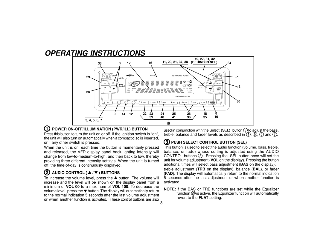 Echo P-953 Operating Instructions, Or if any other switch is pressed, Control buttons Pressing SEL button once will set 