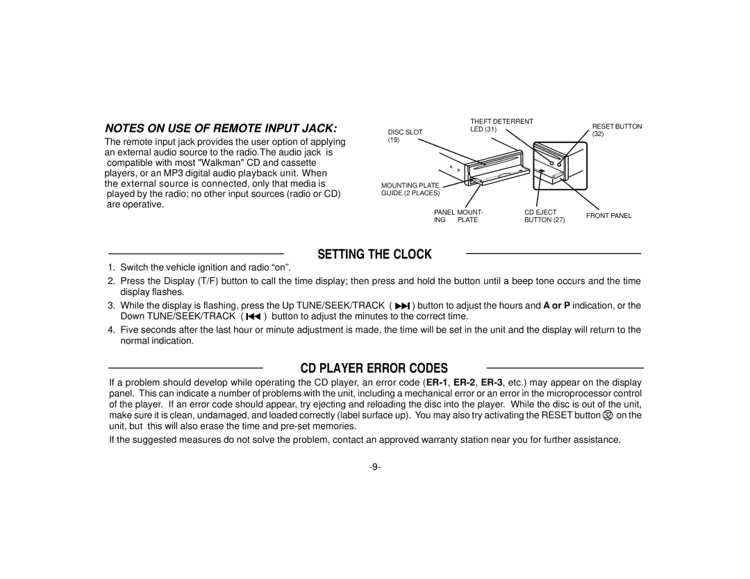 Echo P-953 manual Setting the Clock 