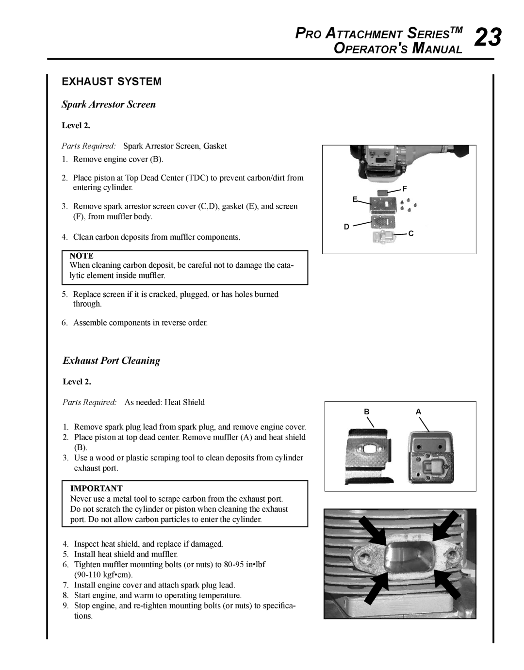 Echo PAS-225 manual Exhaust system, Spark Arrestor Screen, Exhaust Port Cleaning 