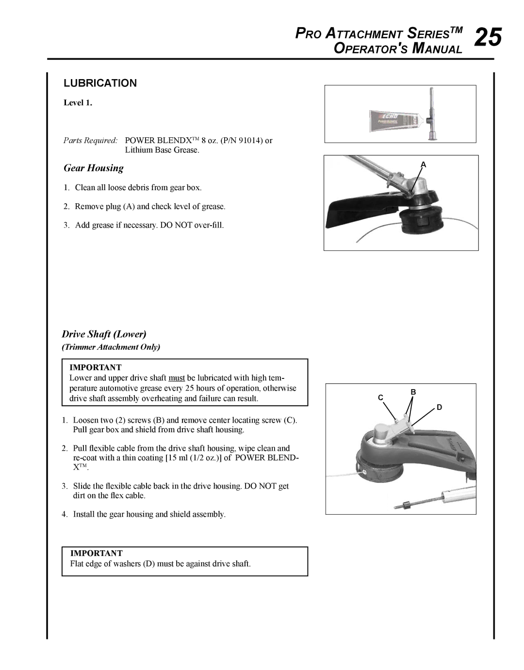 Echo PAS-225 manual Lubrication, Gear Housing, Drive Shaft Lower 