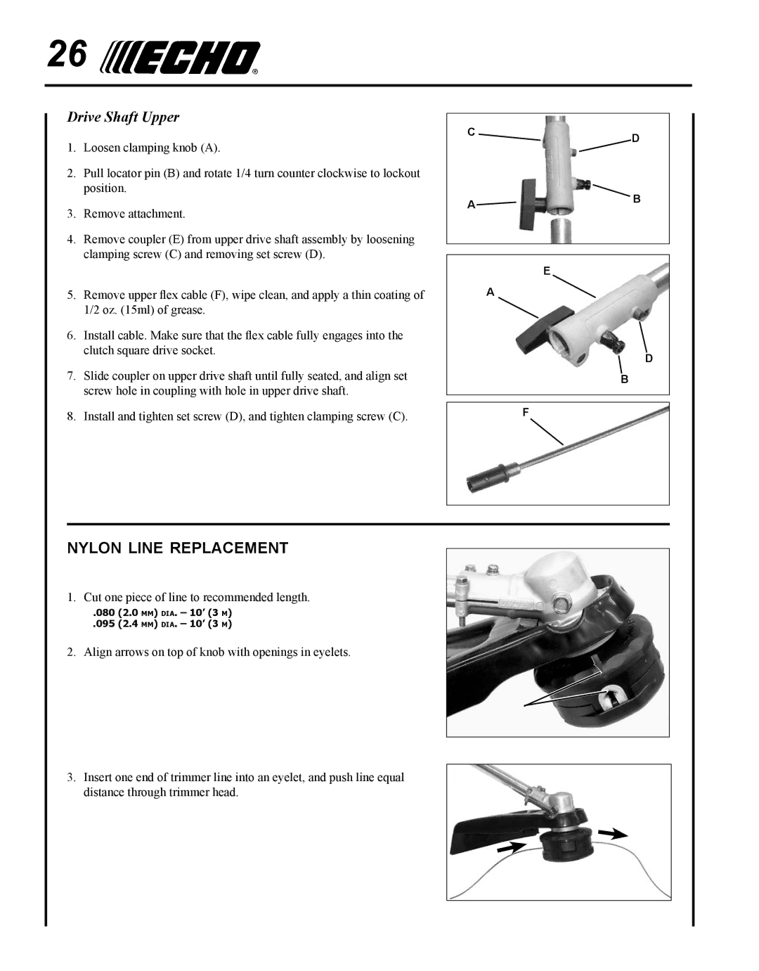 Echo PAS-225 manual Nylon line replacement, Drive Shaft Upper 