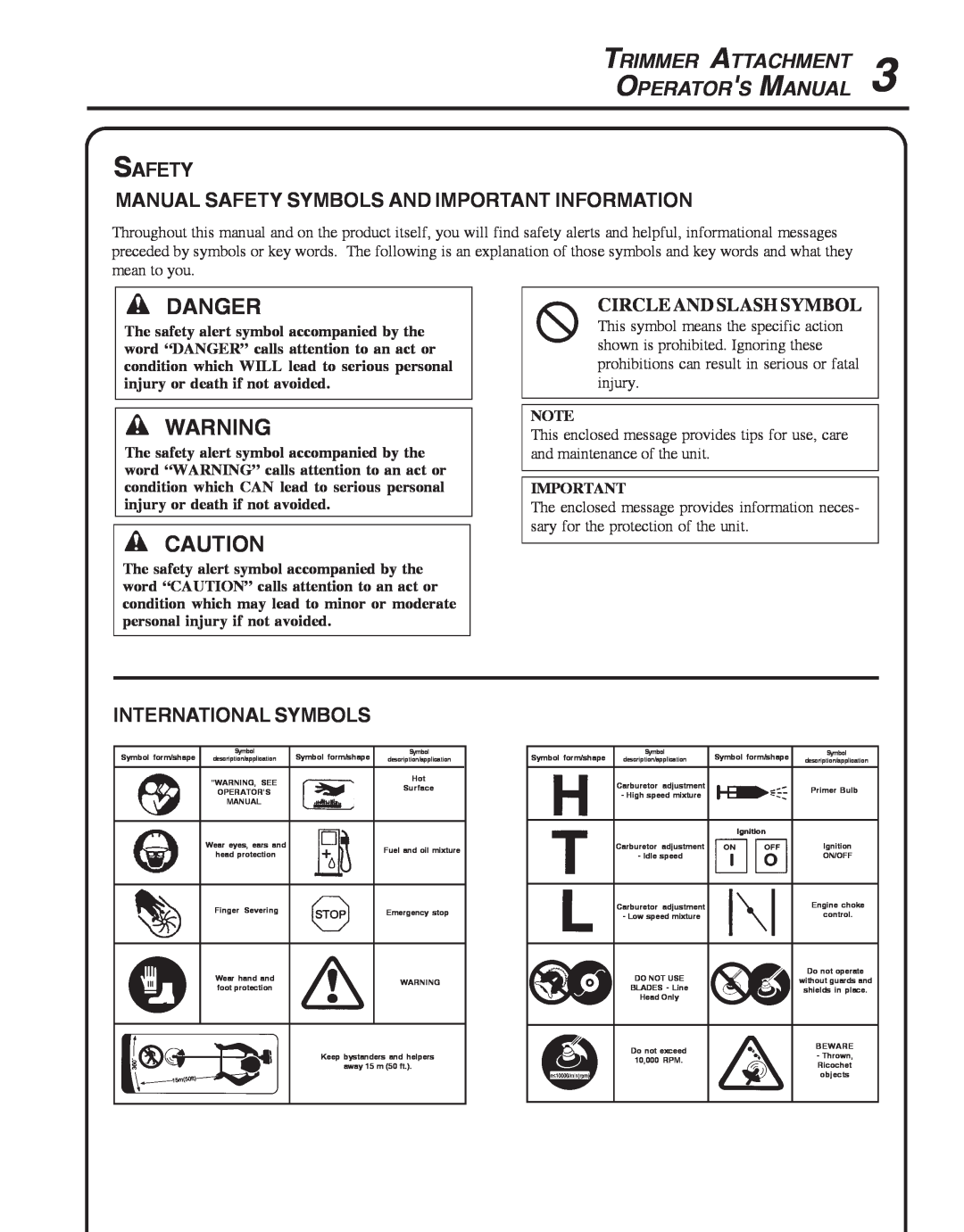 Echo SRM-2400SB manual Danger, Trimmer Attachment Operators Manual, Safety Manual Safety Symbols And Important Information 