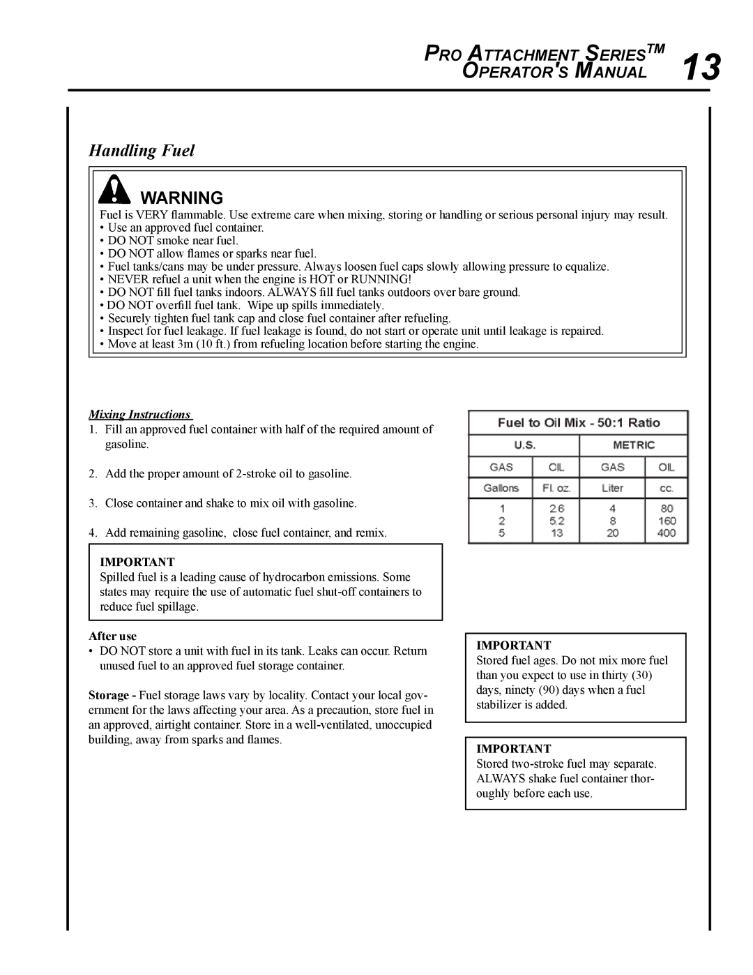 Echo PAS-265 manual Handling Fuel 