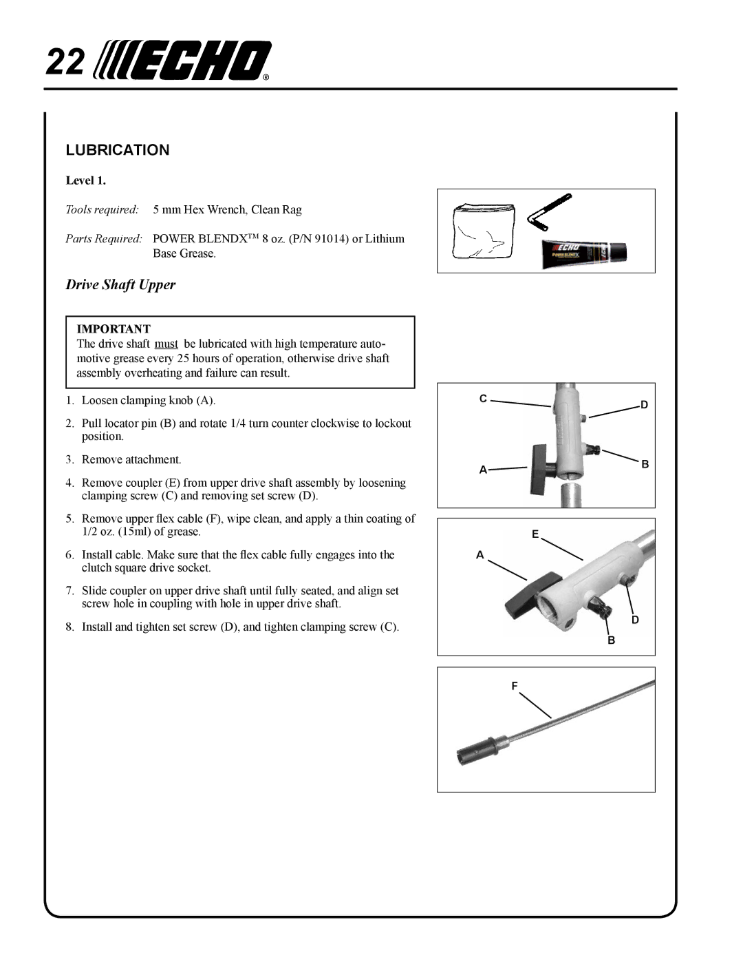 Echo PAS-265 manual Lubrication, Drive Shaft Upper 