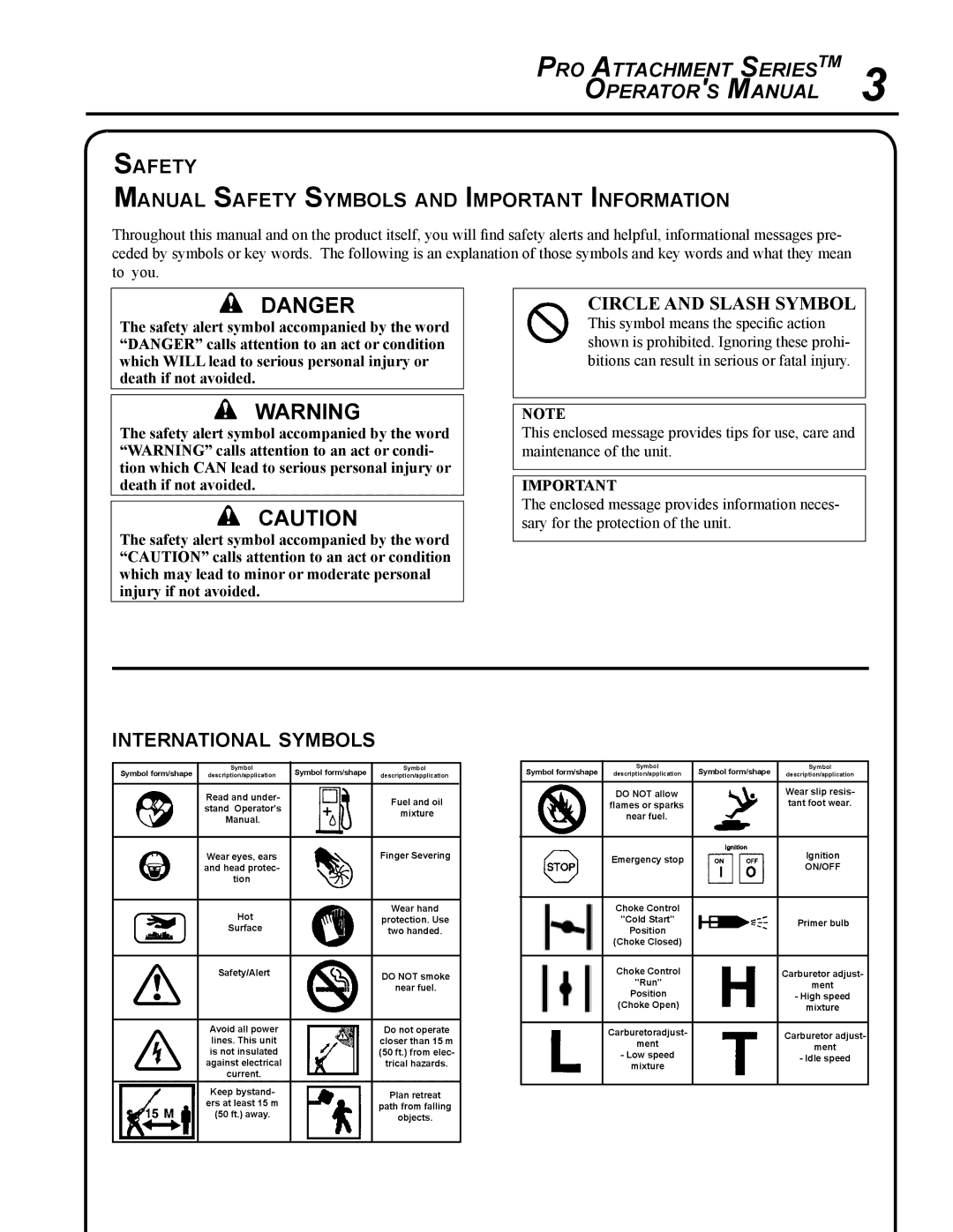 Echo PAS-265 manual Safety Manual Safety Symbols and Important Information, International symbols 